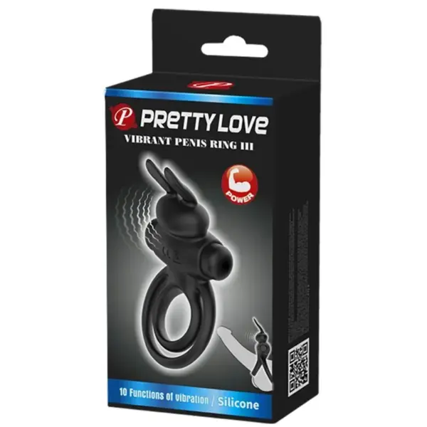 Pretty Love - Anillo Vibrador III Conejo para Pene Negro - Imagen 9