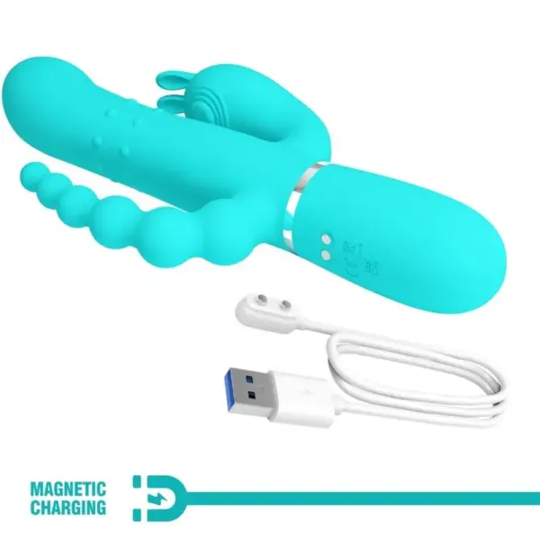 Pretty Love - Cammy Triple Vibrador Rabbit Multifunción 4 en 1 Azul - Imagen 8