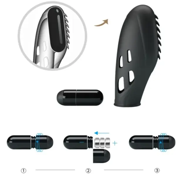 Pretty Love - Gilo Vibrador de Dedo Silicona Negro - Imagen 7