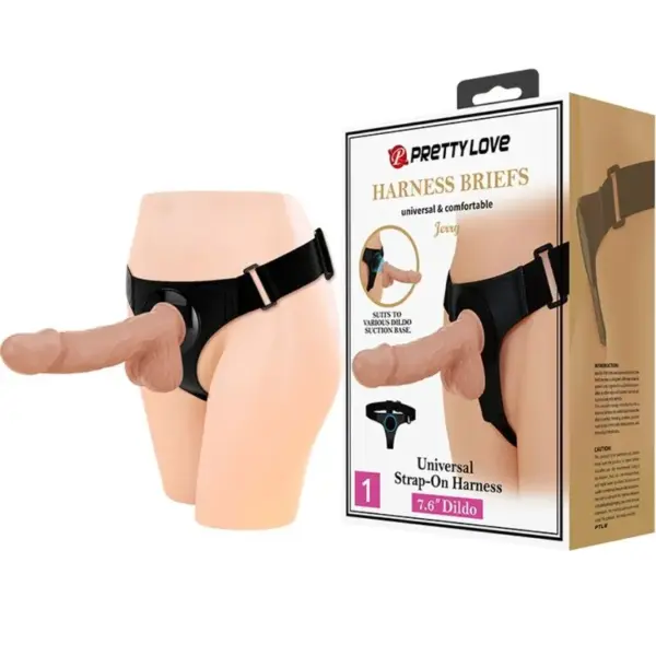 Pretty Love - Harness Briefs Arnés Universal con Dildo Jerry 21.8 cm Natural