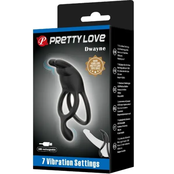 Pretty Love - Seth Doble Anillo Vibrador Rabbit 7 Vibraciones Negro - Imagen 9