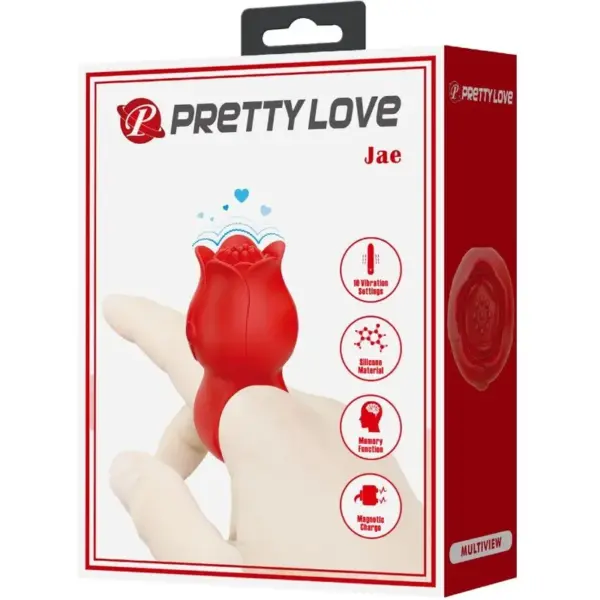 Pretty Love - Vibrador de dedo forma de rosa 10 vibraciones rojo - Imagen 9