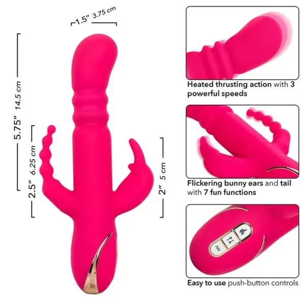 CALEXOTICS - Jack Fantasy Triple Vibrador Calentable Rabbit Rosa - Imagen 7
