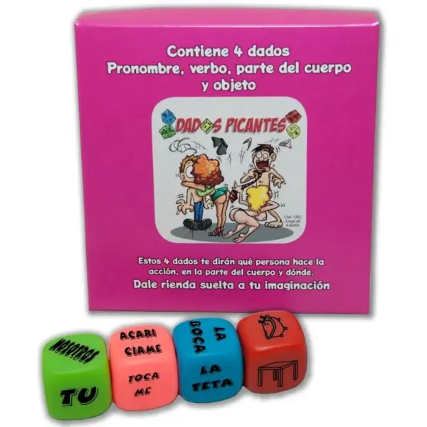 Diablo Picante - Juego 4 Dados Pronombre, Verbo, Parte del Cuerpo y Lugar