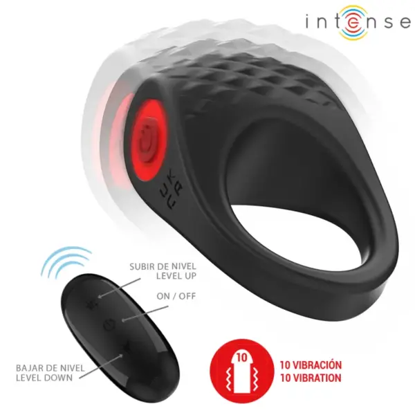 INTENSE - Anillo Vibrador Pene Clover Negro con Control Remoto y 10 Modos de Vibración - Imagen 4
