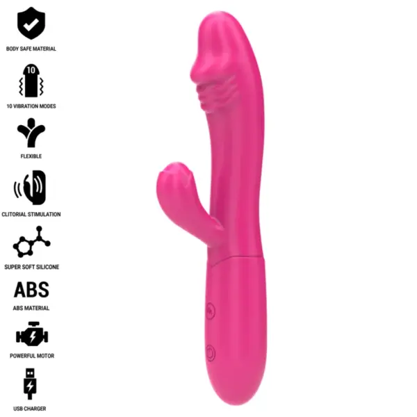 IVY - Vibrador Flexible Rosa con Lengua Estimuladora y 10 Modos de Vibración