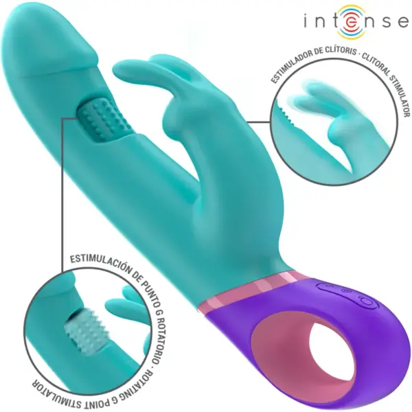 INTENSE - Vibrador rabbit con estimulador rotatorio del punto G azul - Imagen 2