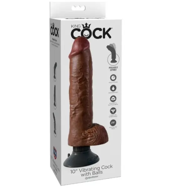 KING COCK - Dildo vibrador con testículos 25.5 cm color marrón - Imagen 3