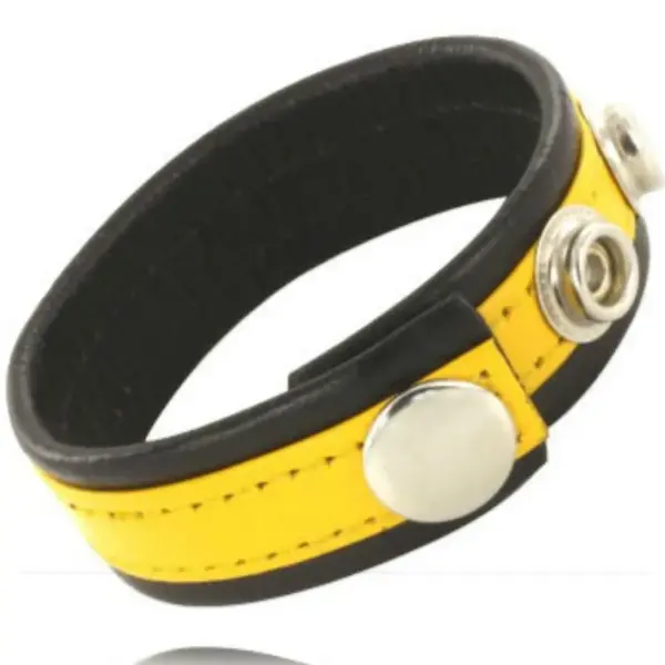 LEATHER BODY - Correa Cuero Ajustable Pene Amarillo-Negra para BDSM