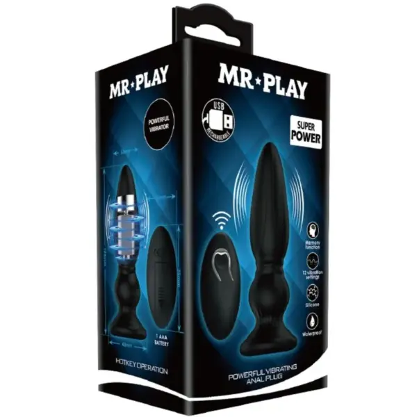 MR PLAY - Vibrador potente control remoto anal plug negro - Imagen 9