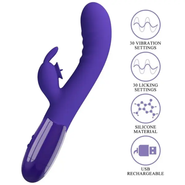 Pretty Love - Vibrador rabbit con licking morado - Imagen 8