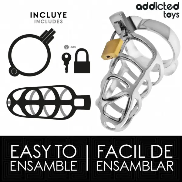 Addicted Toys - Jaula de castidad Silver Lock para pene de metal M - Imagen 4