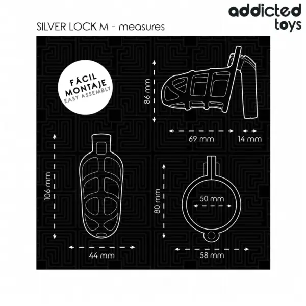 Addicted Toys - Jaula de castidad Silver Lock para pene de metal talla M - Imagen 5
