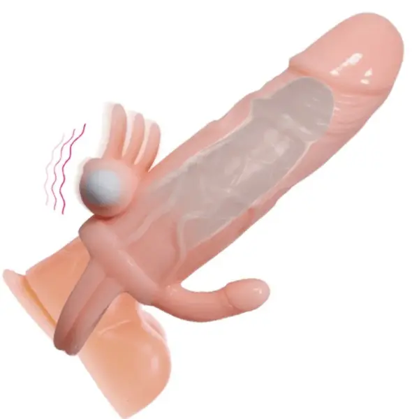 BAILE - BRAVE MAN FUNDA PENE ANAL Y CLITORIS VIBRADOR 16.5 CM NATURAL - Imagen 7