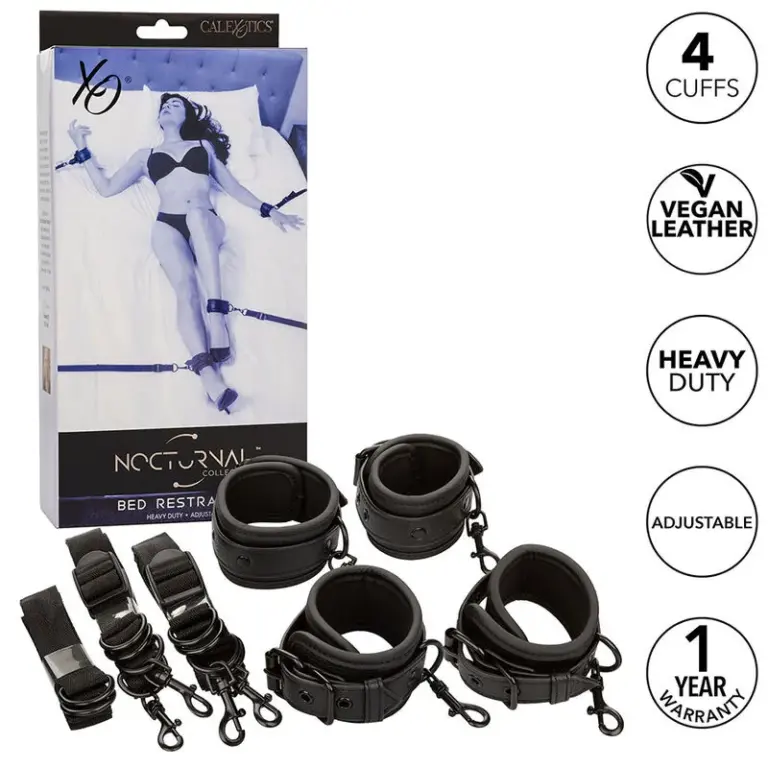 CALEXOTICS - Nocturnal Restricciones de Cama Cuero Ajustable Negro