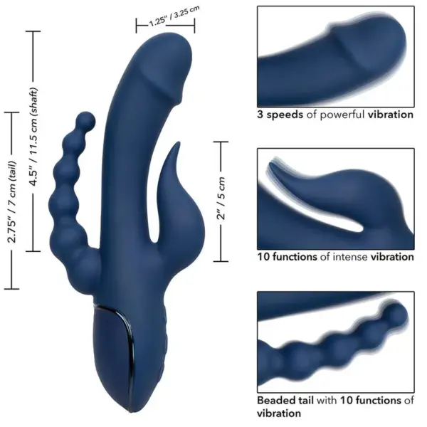 CalExotics - Vibrador Triple Orgasm Azul: Placer Sin Límites - Imagen 9