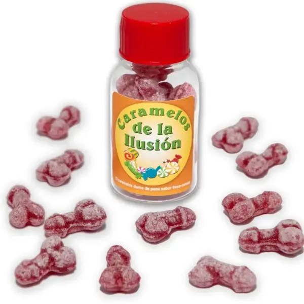 Diablo Picante - 12 Caramelos de la Ilusión Forma Pene Fresa/Cereza