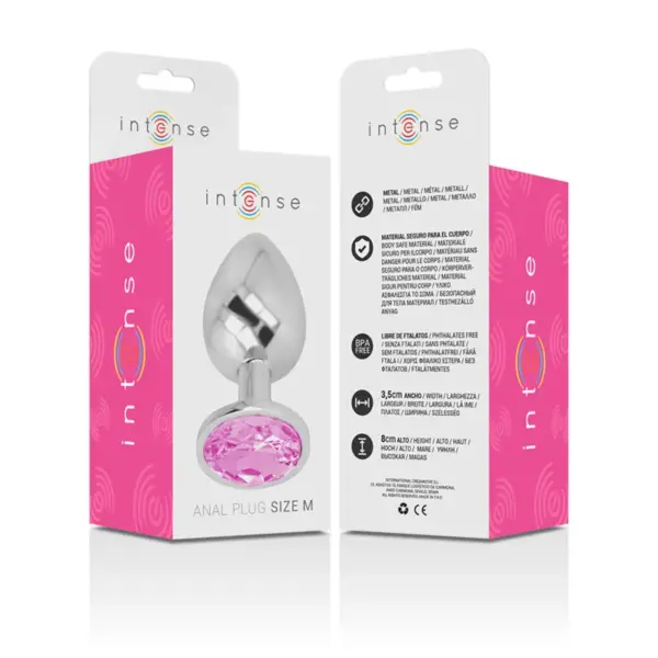 INTENSE - Plug anal metal aluminio con cristal rosa talla M - Imagen 6