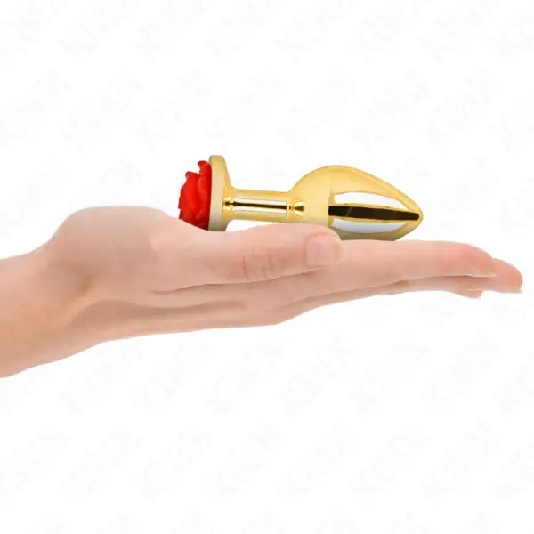 KINK - Plug Anal Dorado Rosa Roja Talla M para Nuevas Sensaciones - Imagen 3