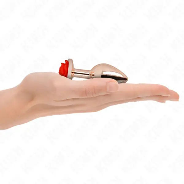 KINK - Plug Anal Oro Rosado con Rosa Roja S - Imagen 2