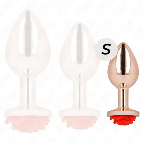 KINK - Plug Anal Oro Rosado con Rosa Roja S - Imagen 3