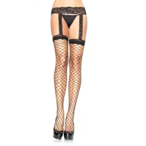 LEG AVENUE - Medias de red con liguero de encaje negro para una seducción elegante
