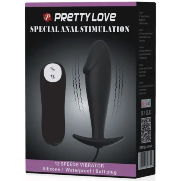 Pretty Love - Plug Anal Silicona Forma Pene y 12 Modos Vibración Negro - Imagen 7
