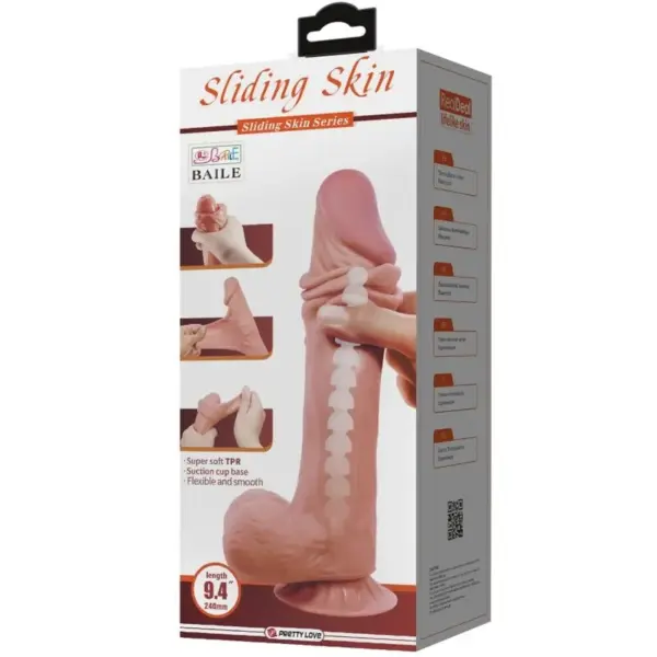 Pretty Love - Sliding Skin Series Dildo Realista con Ventosa Piel Deslizante Moreno 24 cm - Imagen 6