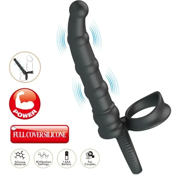 Pretty Love - Tatum Anillo Vibrador Pene con Plug 10 Vibraciones Negro - Imagen 4