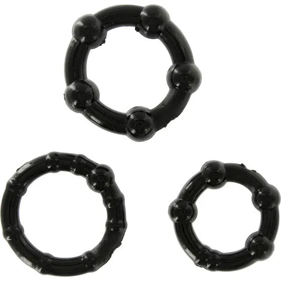 Seven Creations - Juego Tres Anillos Pene Negro para una Erección Duradera