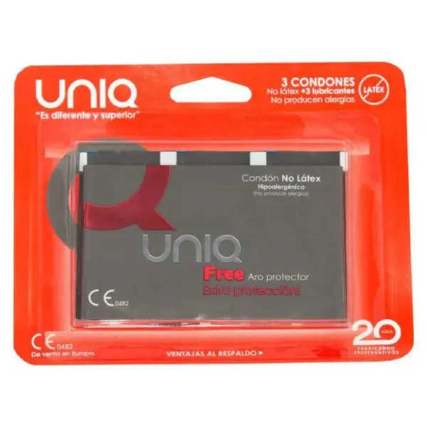 Uniq - Free Preservativos con Aro Protector Sin Latex 3 Unidades