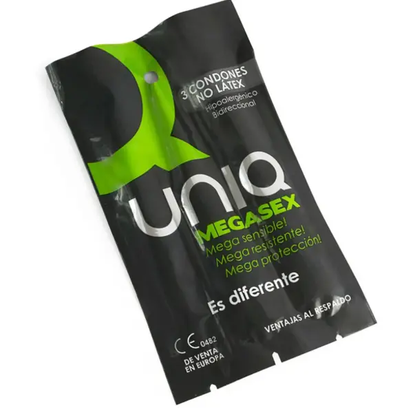 UNIQ - Megasex Preservativos Sensitivos con Ligero Sin Latex 3 Unidades