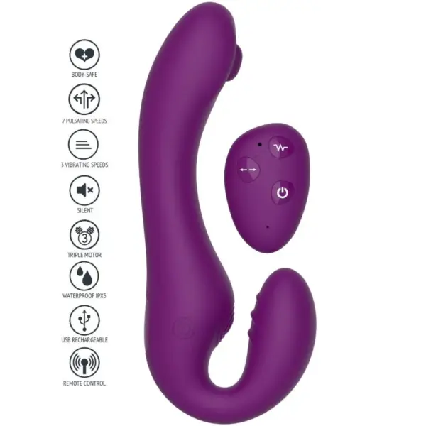 XOCOON - Strapless Strap-On Vibrador 2 en 1 con Control Remoto Morado - Imagen 2