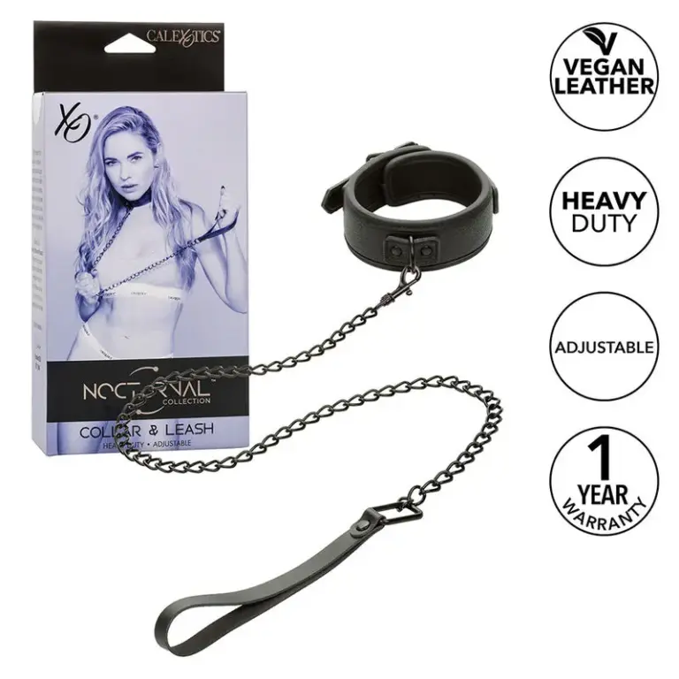 CALEXOTICS - Collar y Correa de Cuero Ajustable Negro para BDSM