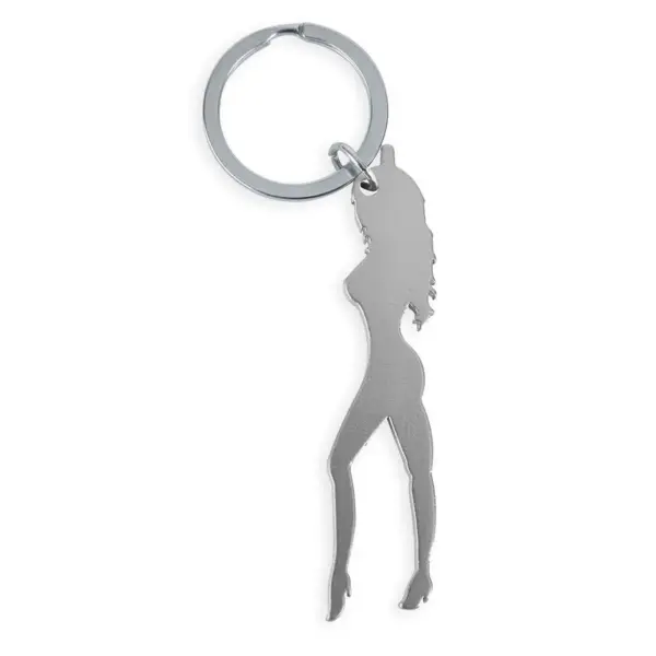 Diablo Picante - Llavero con silueta de mujer color plata con abridor de cerveza