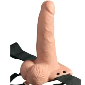 FETISH FANTASY SERIES - ARNÉS AJUSTABLE CONTROL REMOTO PENE REALÍSTICO CON TESTÍCULOS RECARGABLE Y VIBRADOR 15 CM