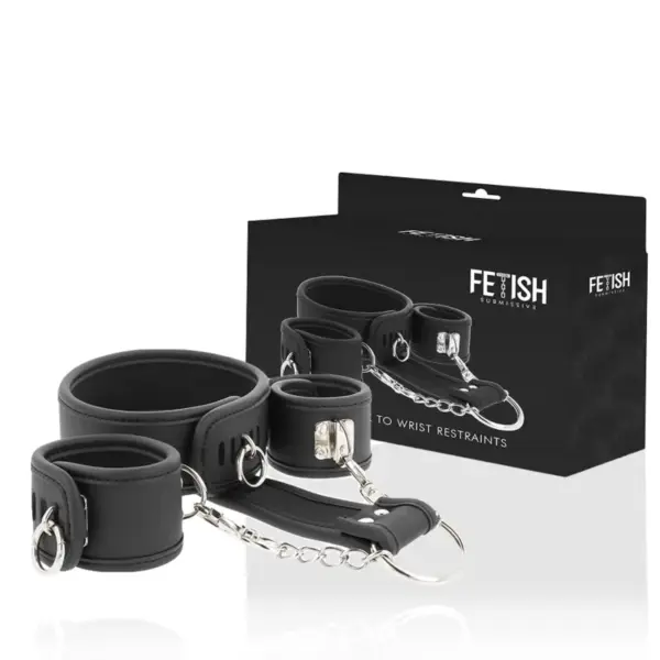 Fetish Submissive - Collar y Esposas Cuero Vegano con Forro de Neopreno