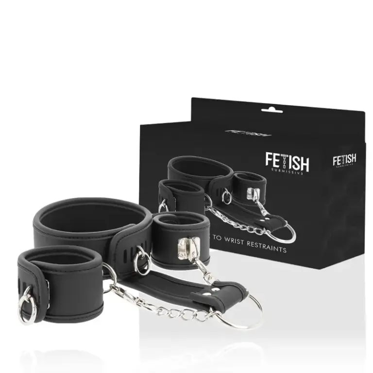 Fetish Submissive - Collar y Esposas Cuero Vegano con Forro de Neopreno