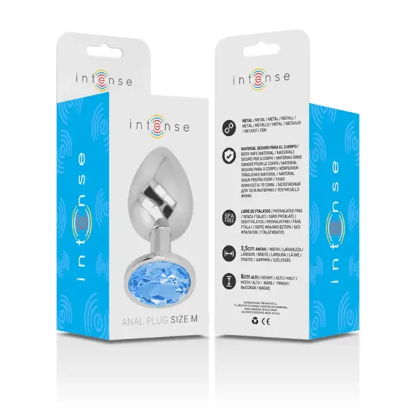 INTENSE - Plug Anal Metal Aluminio con Cristal Azul Talla M para Placer Glamuroso - Imagen 6