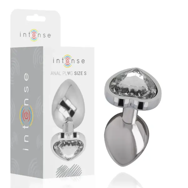 INTENSE - Plug anal metal aluminio corazón blanco talla S