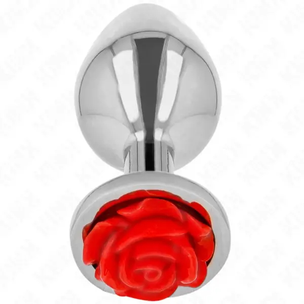 KINK - Plug Anal Metálico con Rosa Roja Talla S
