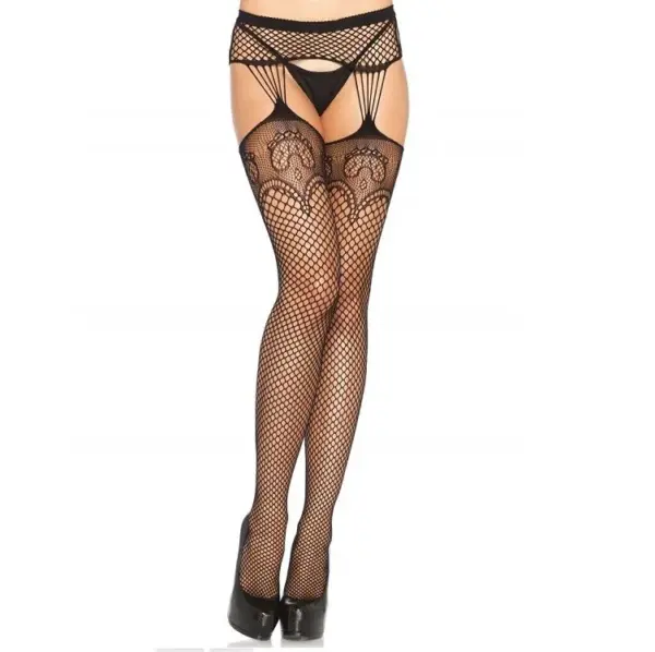 LEG AVENUE - Medias en red con ligueros para un toque sexy