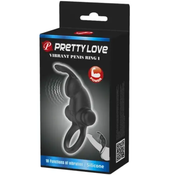 Pretty Love - Anillo vibrador con estimulador rabbit clítoris negro - Imagen 6