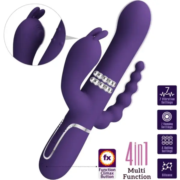 Pretty Love - Vibrador rabbit morado 4 en 1 con estimulador anal - Imagen 5