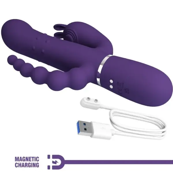 Pretty Love - Vibrador rabbit morado 4 en 1 con estimulador anal - Imagen 8
