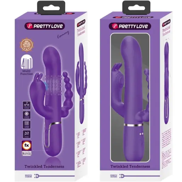 Pretty Love - Vibrador rabbit morado 4 en 1 con estimulador anal - Imagen 9