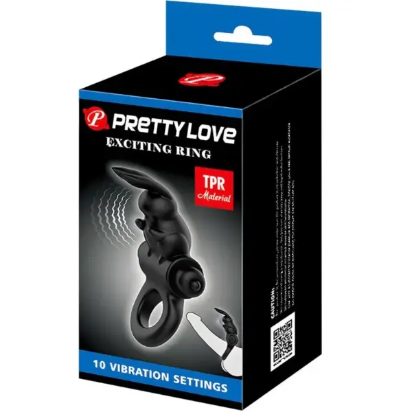 Pretty Love - Anillo vibrador rabbit negro con 10 vibraciones - Imagen 6
