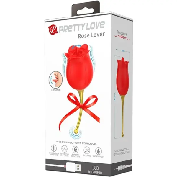 Pretty Love - Rose Lover Rosa Estimuladora de Clítoris 12 Vibraciones Rojo - Imagen 6