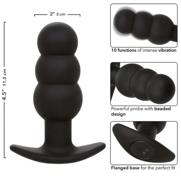 CALEXOTICS - Rock Bottom Plug Anal con Cuentas y 10 Vibraciones de Silicona Negra - Imagen 7