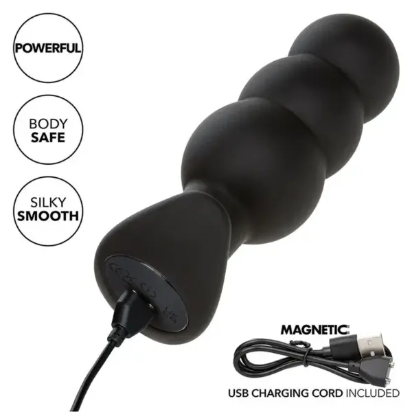 CALEXOTICS - Rock Bottom Plug Anal con Cuentas y 10 Vibraciones de Silicona Negra - Imagen 8